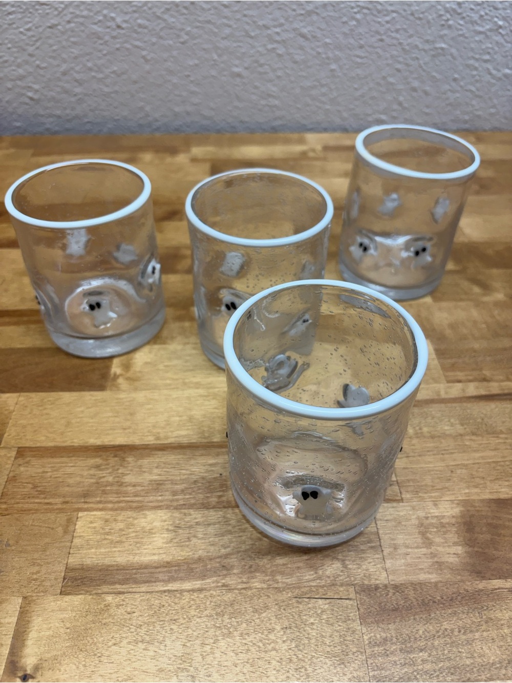 Set of 4 Bubble Glass Ghost Tumblers Anthropologie Style Halloween Glasses - Picture 6 of 7